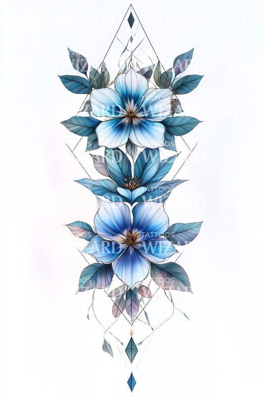 Blue Diamond Bouquet Tattoo Design