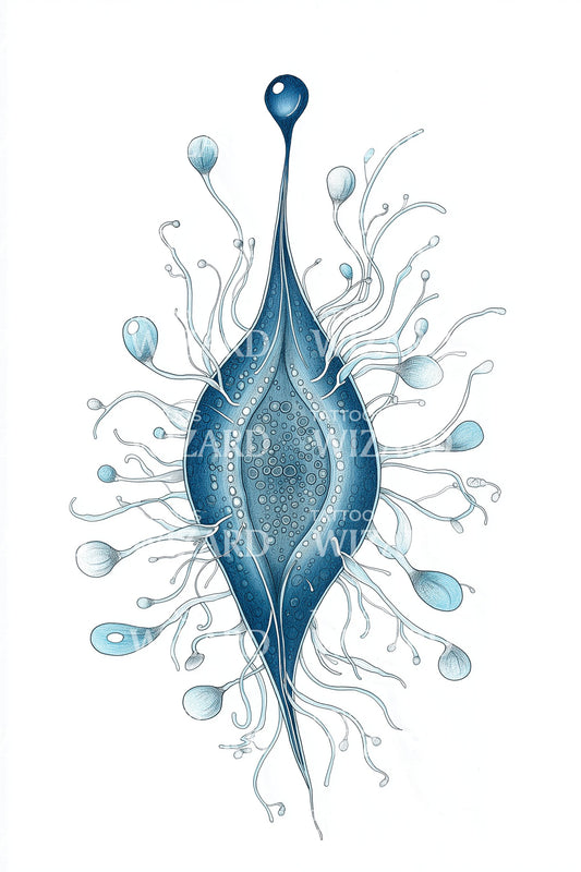 Blue Diatom Drop Tattoo Illustration
