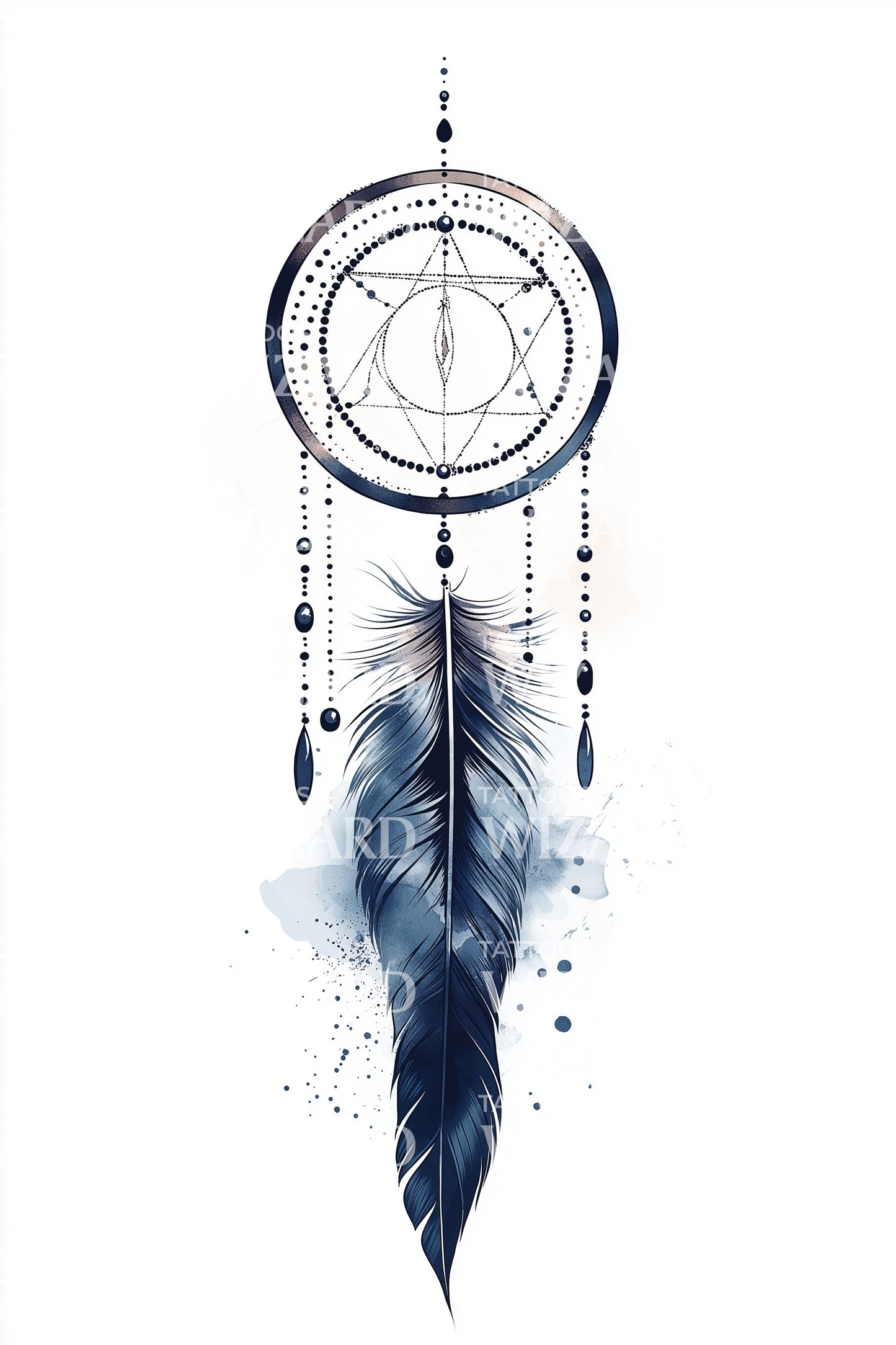 Blue Dreamcatcher Feather Tattoo Design