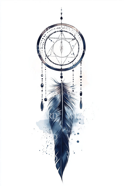 Blue Dreamcatcher Feather Tattoo Design