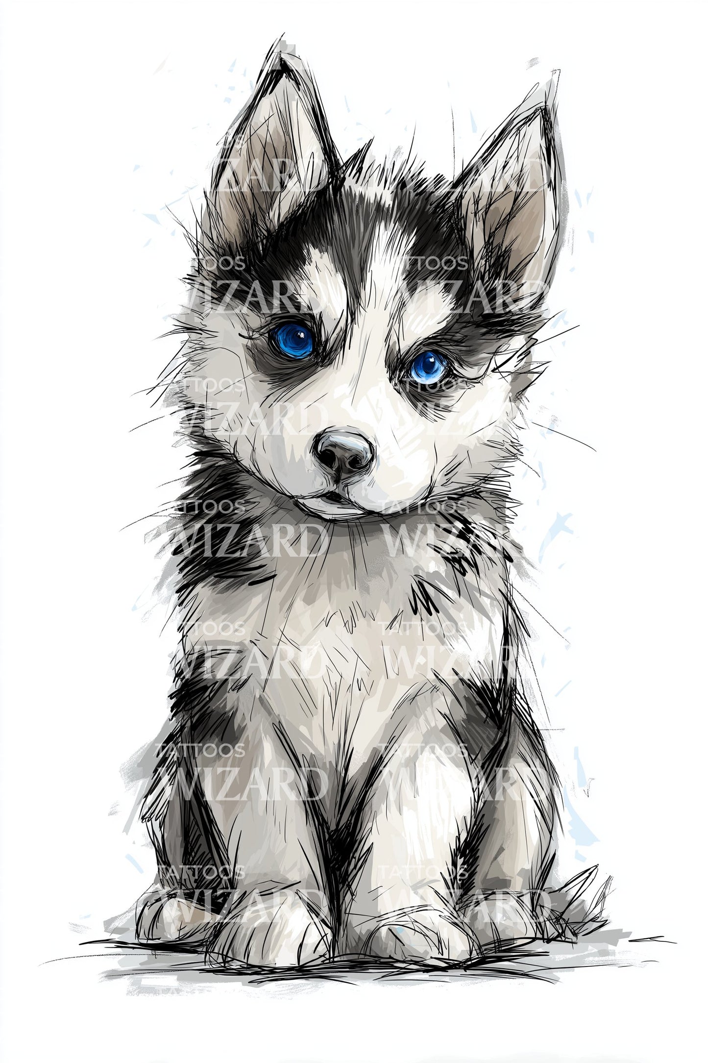 Blåögd Husky Tatuering Design