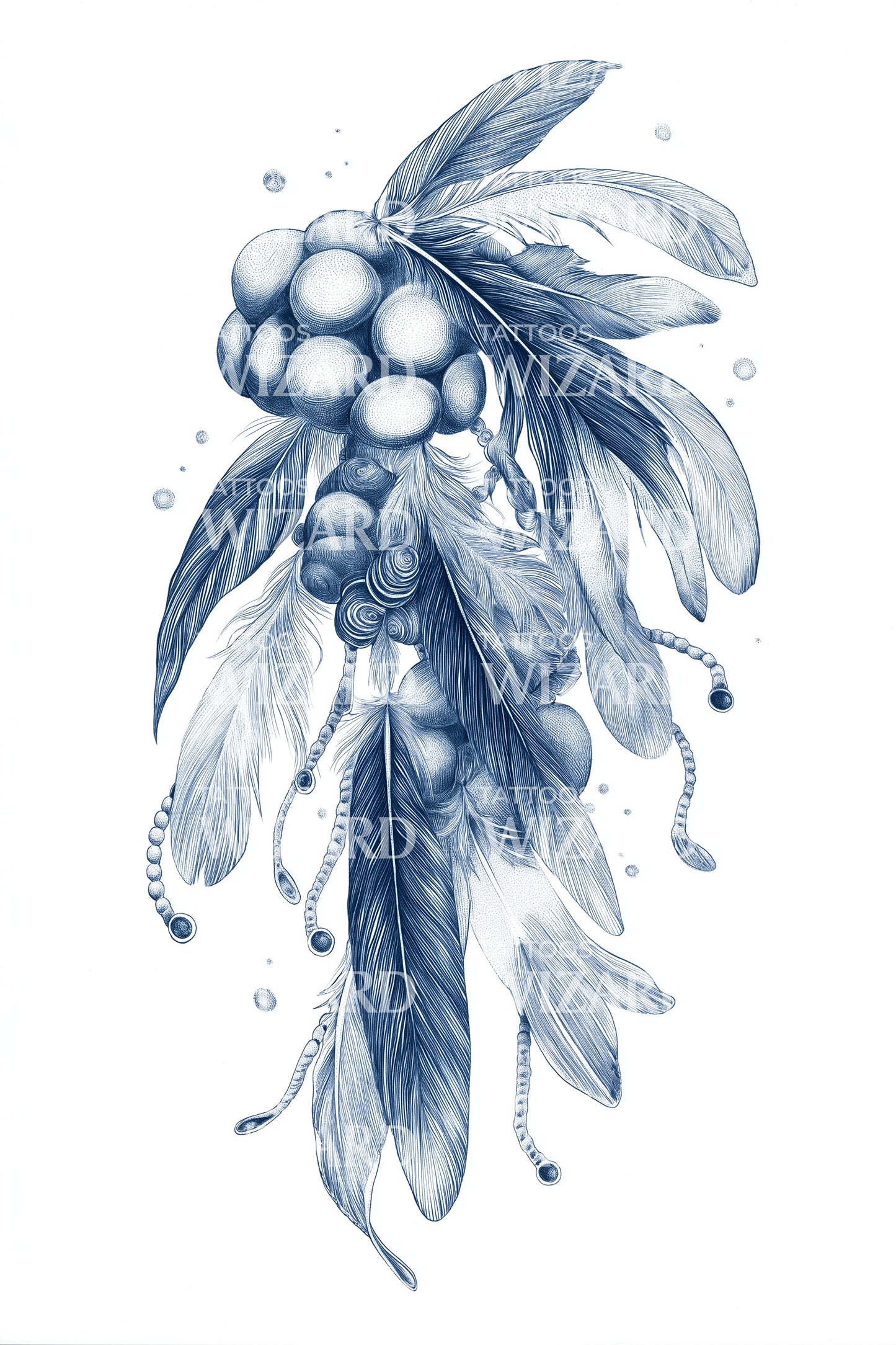 Blue Feather Berries Tattoo Illustration