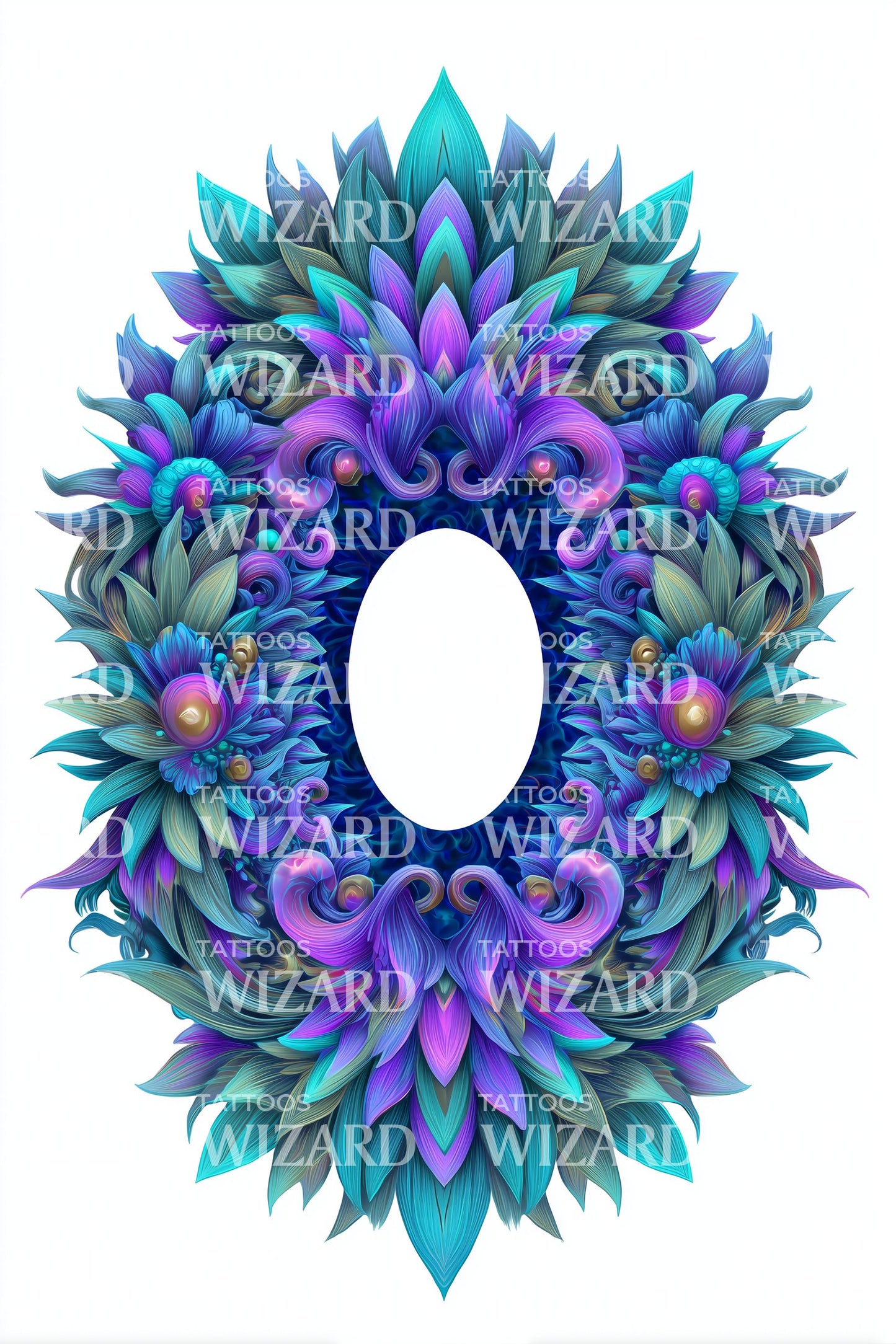 Blue Floral Wreath Tattoo Design