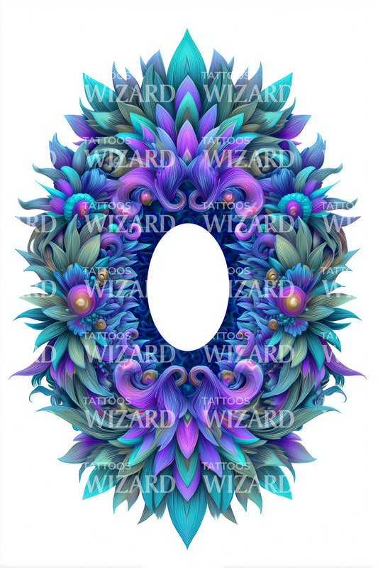 Blue Floral Wreath Tattoo Design
