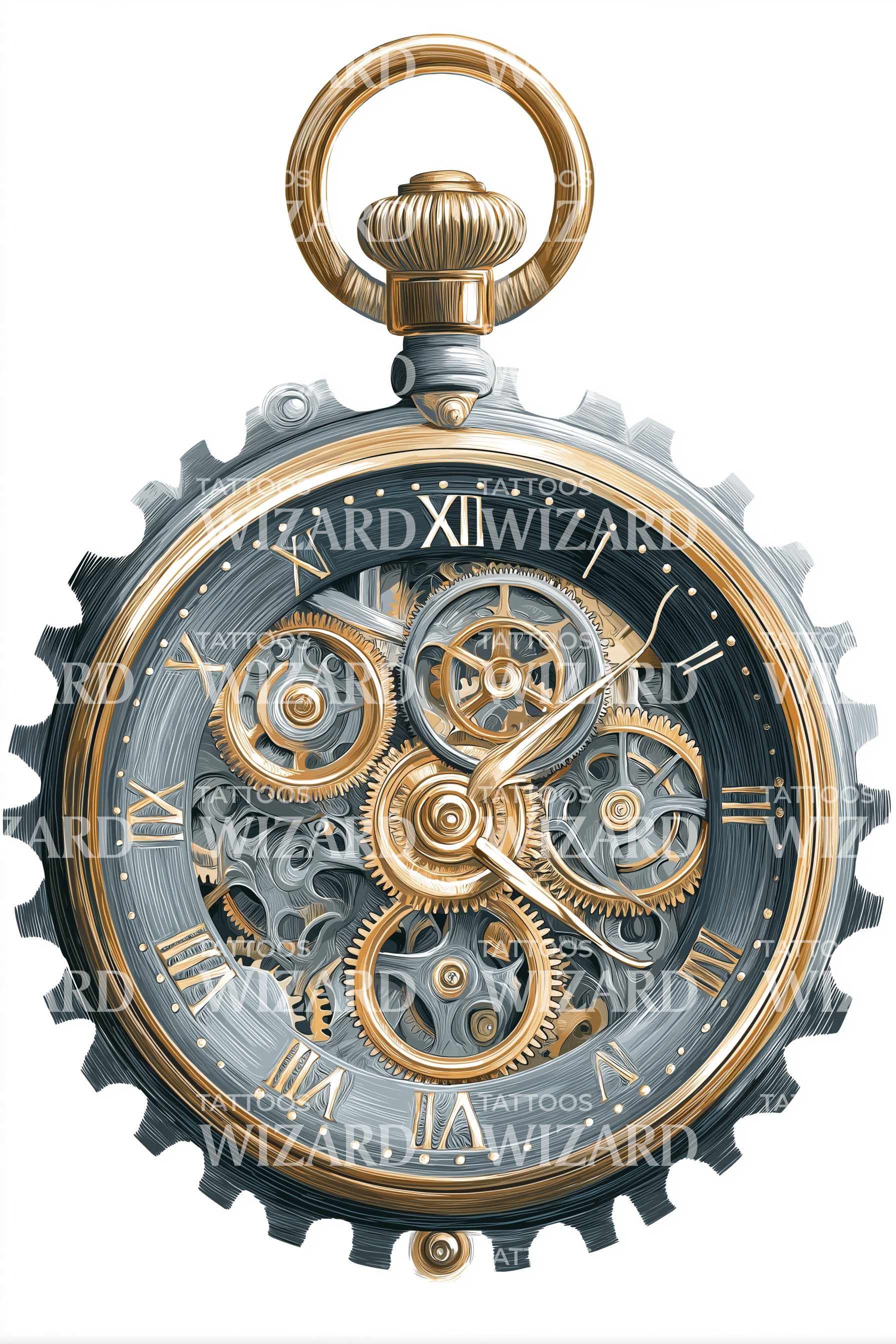 Wizard Watch Design Blue Gears Pocket Watch Tattoo Design – Tattoos Wizard Designs