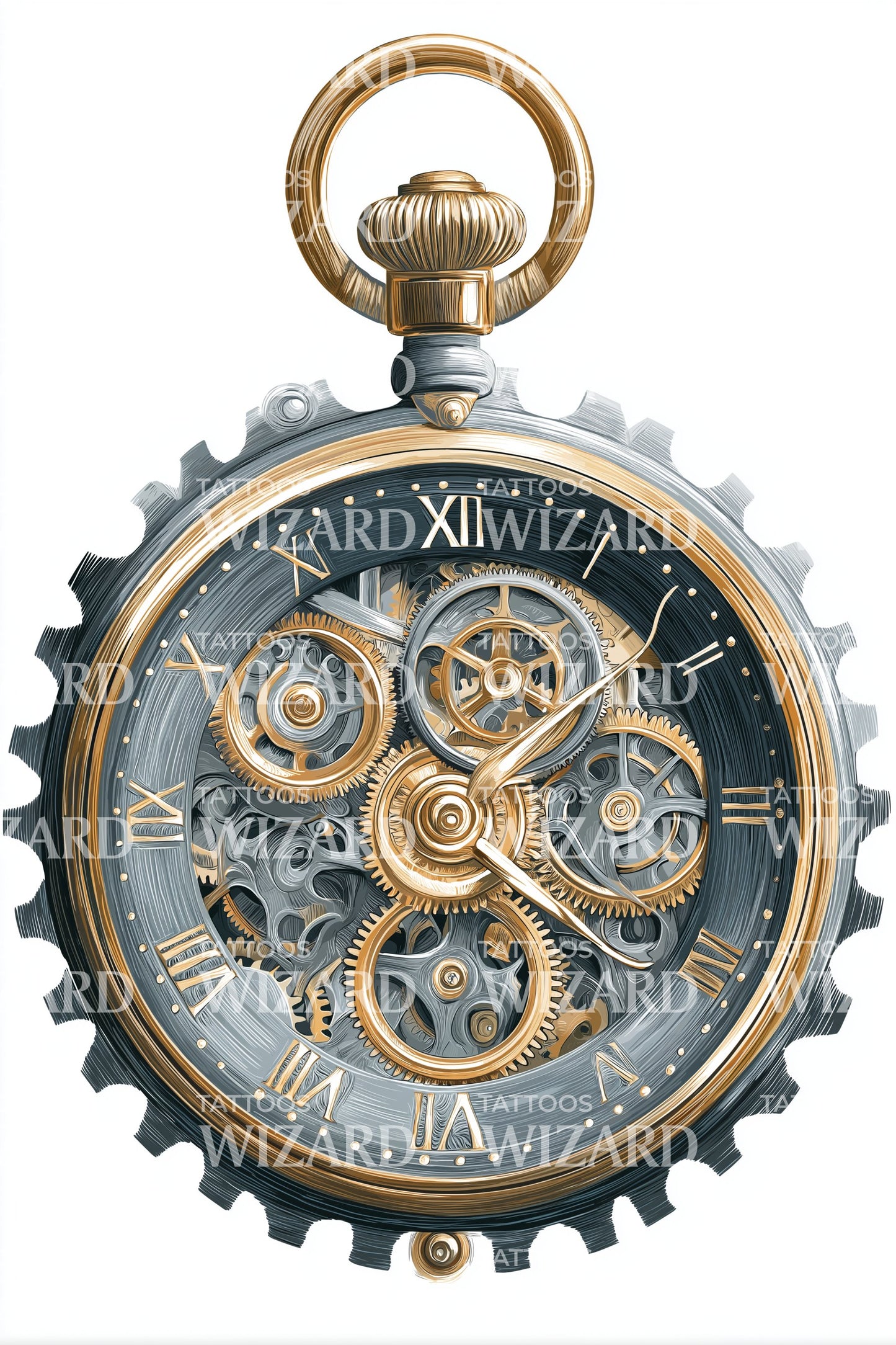 Blue Gears Pocket Watch Tattoo Design