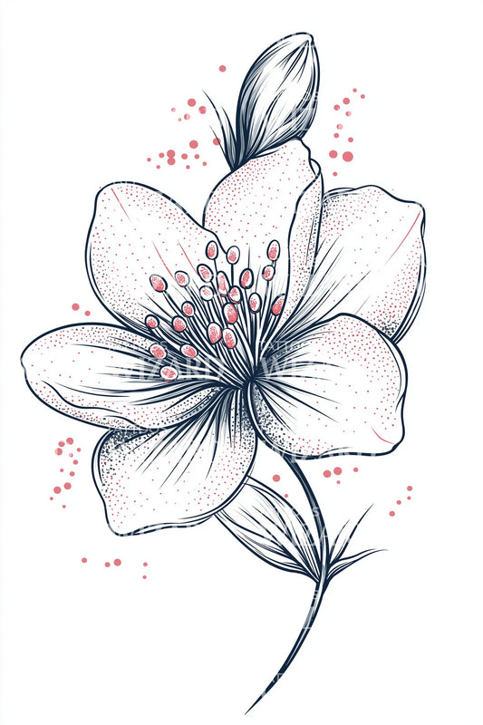 Desain Tato Semprotan Bunga Tinta Biru
