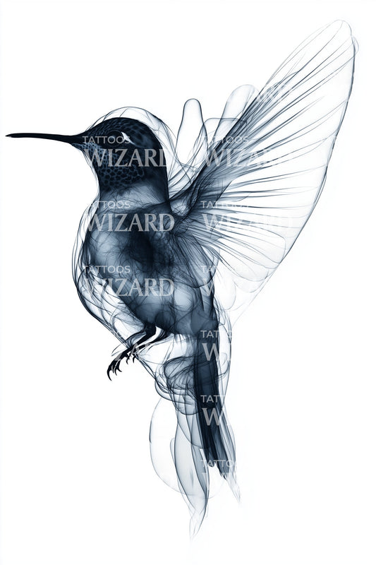 Blue Ink Hummingbird Tattoo Illustration