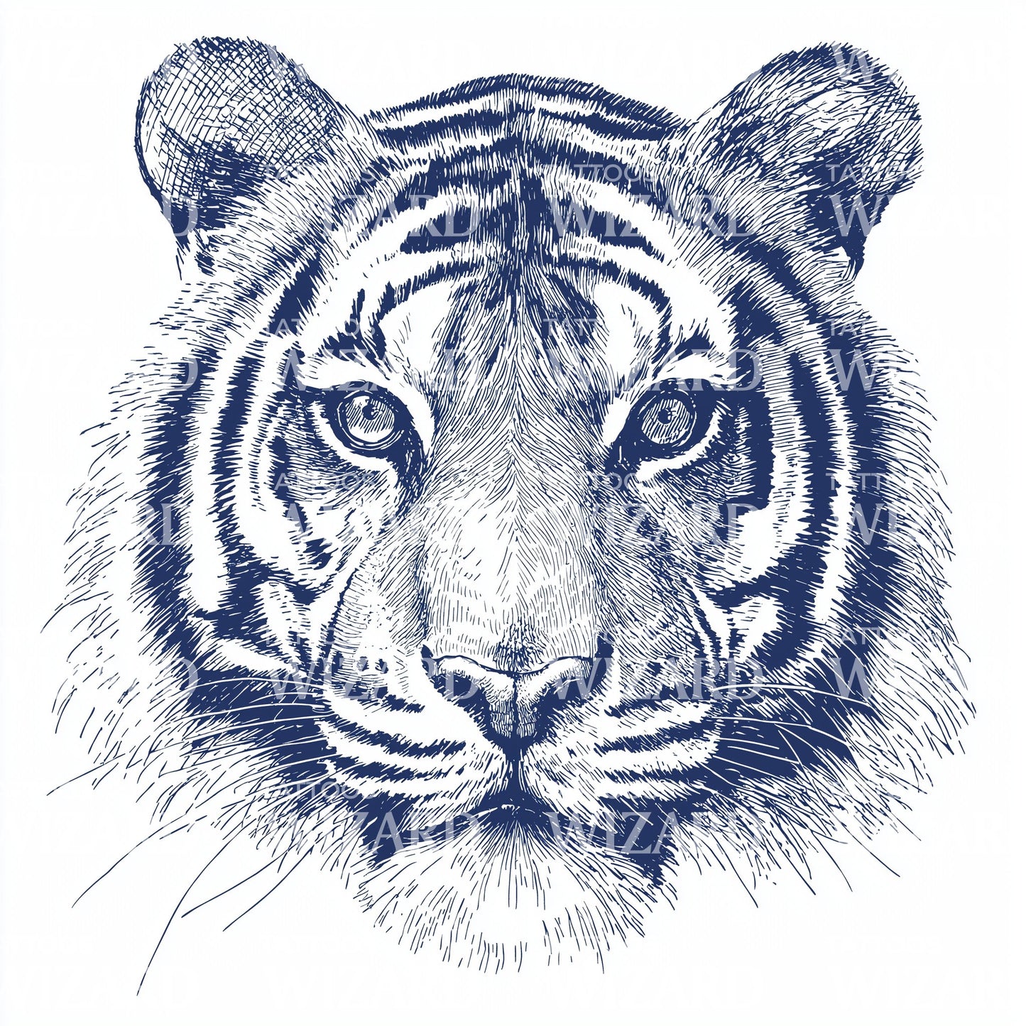 Blue Ink Tiger Tattoo Illustration