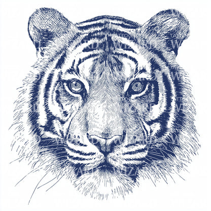 Blue Ink Tiger Tattoo Illustration