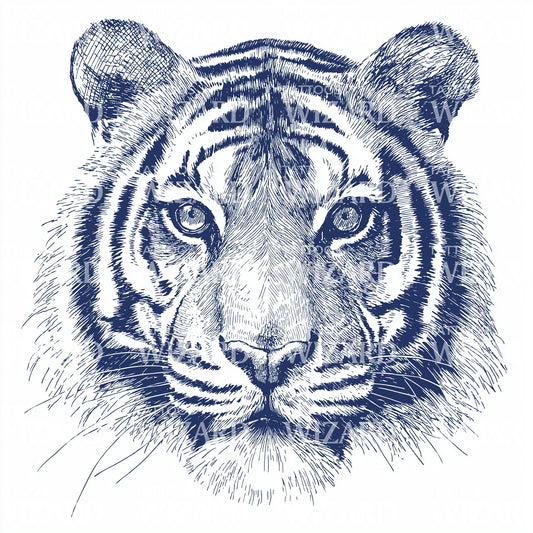 Blue Ink Tiger Tattoo Illustration