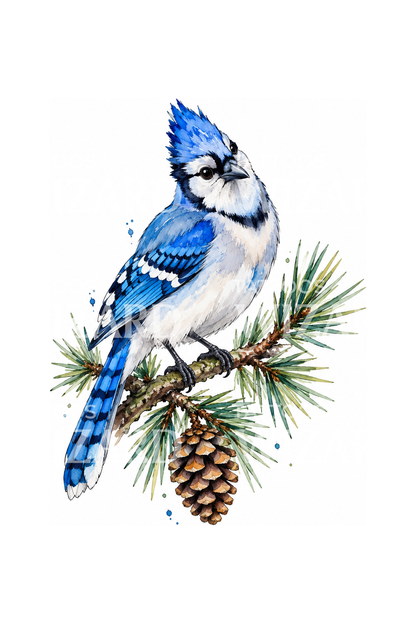 Blue Jay on Pine Branch Tattoo Design
