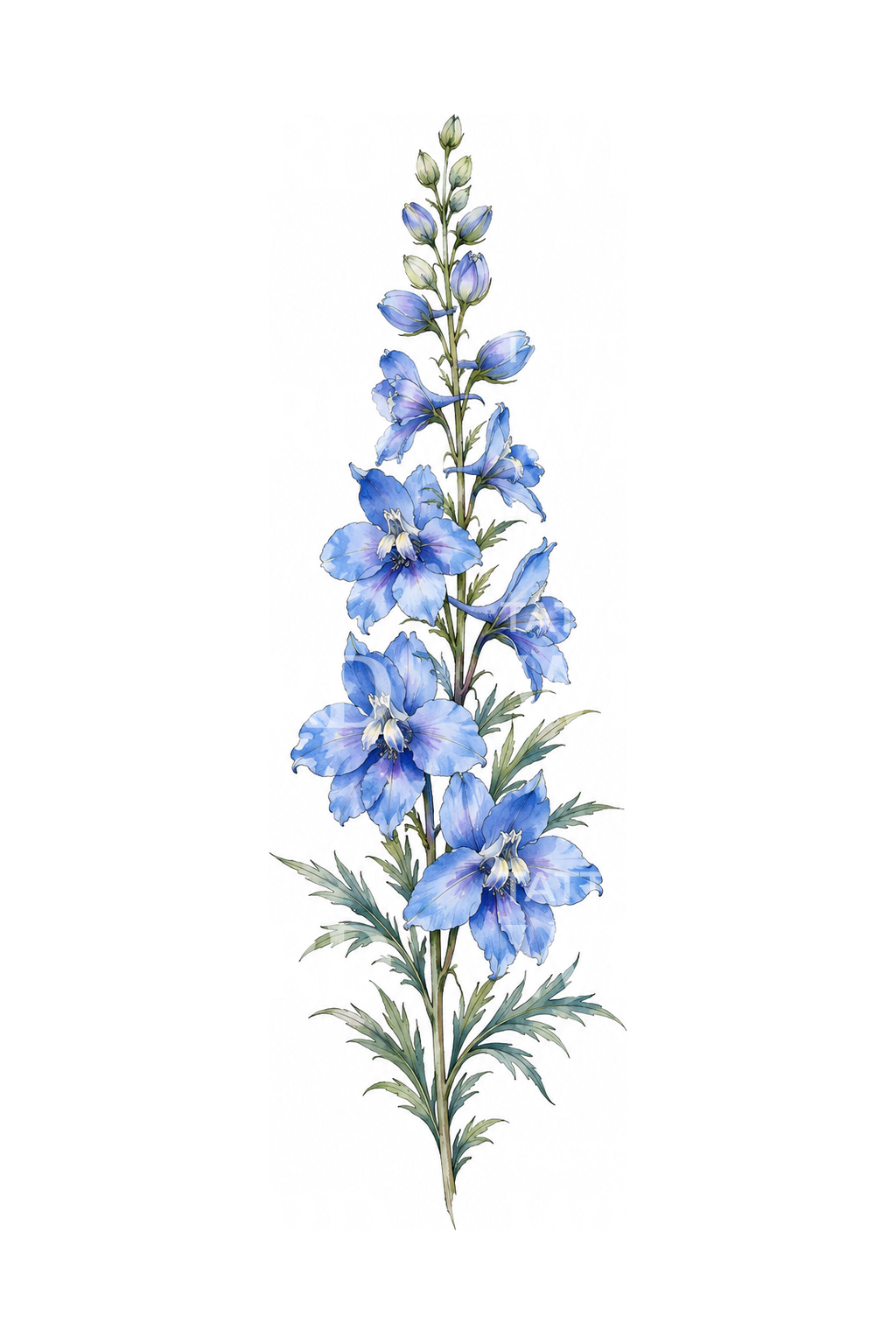 Blue Larkspur Spike Watercolor Tattoo Design