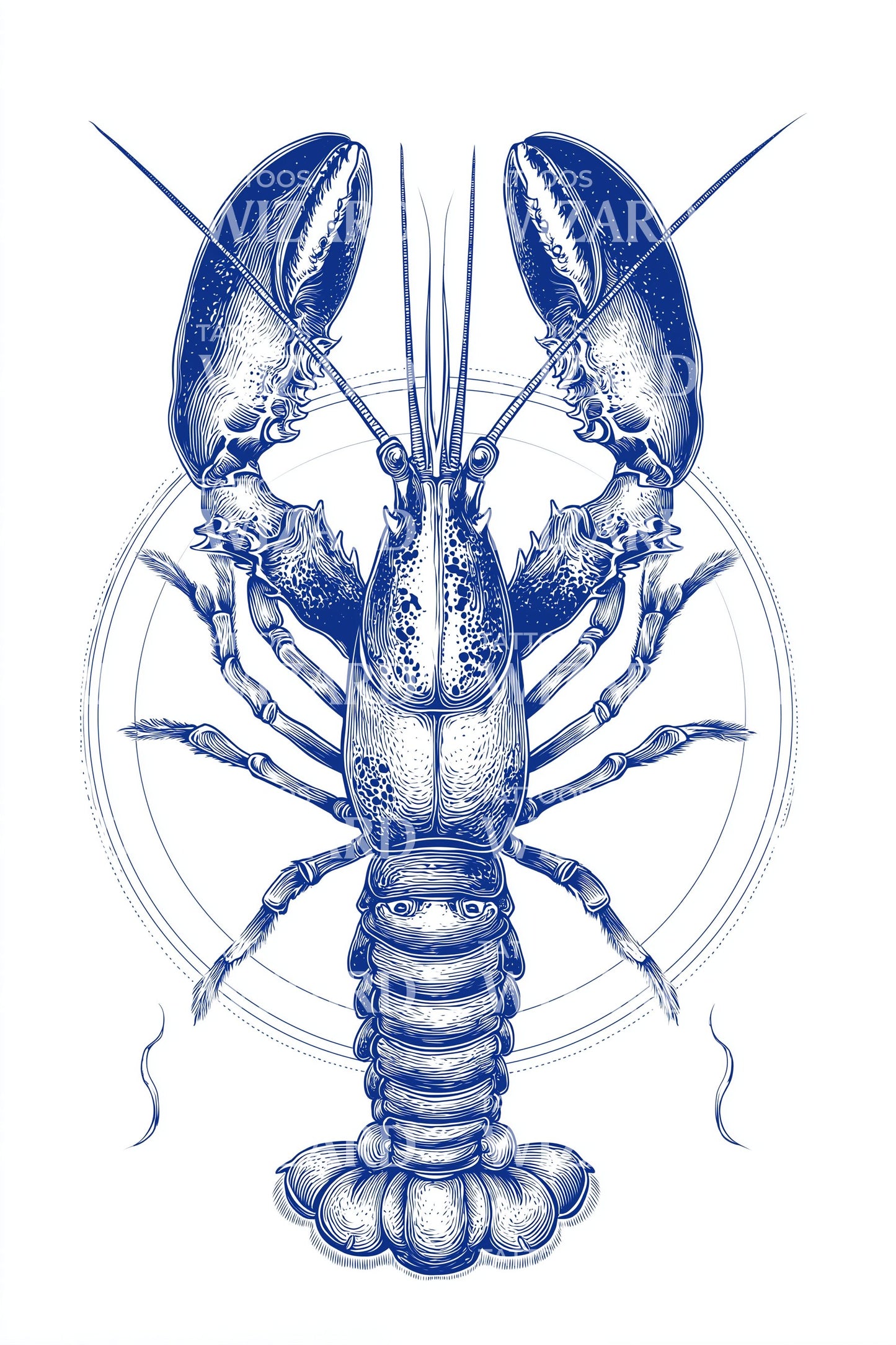 Blue Lobster Anatomy Tattoo Illustration