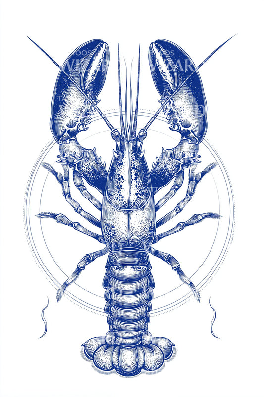 Blue Lobster Anatomy Tattoo Illustration