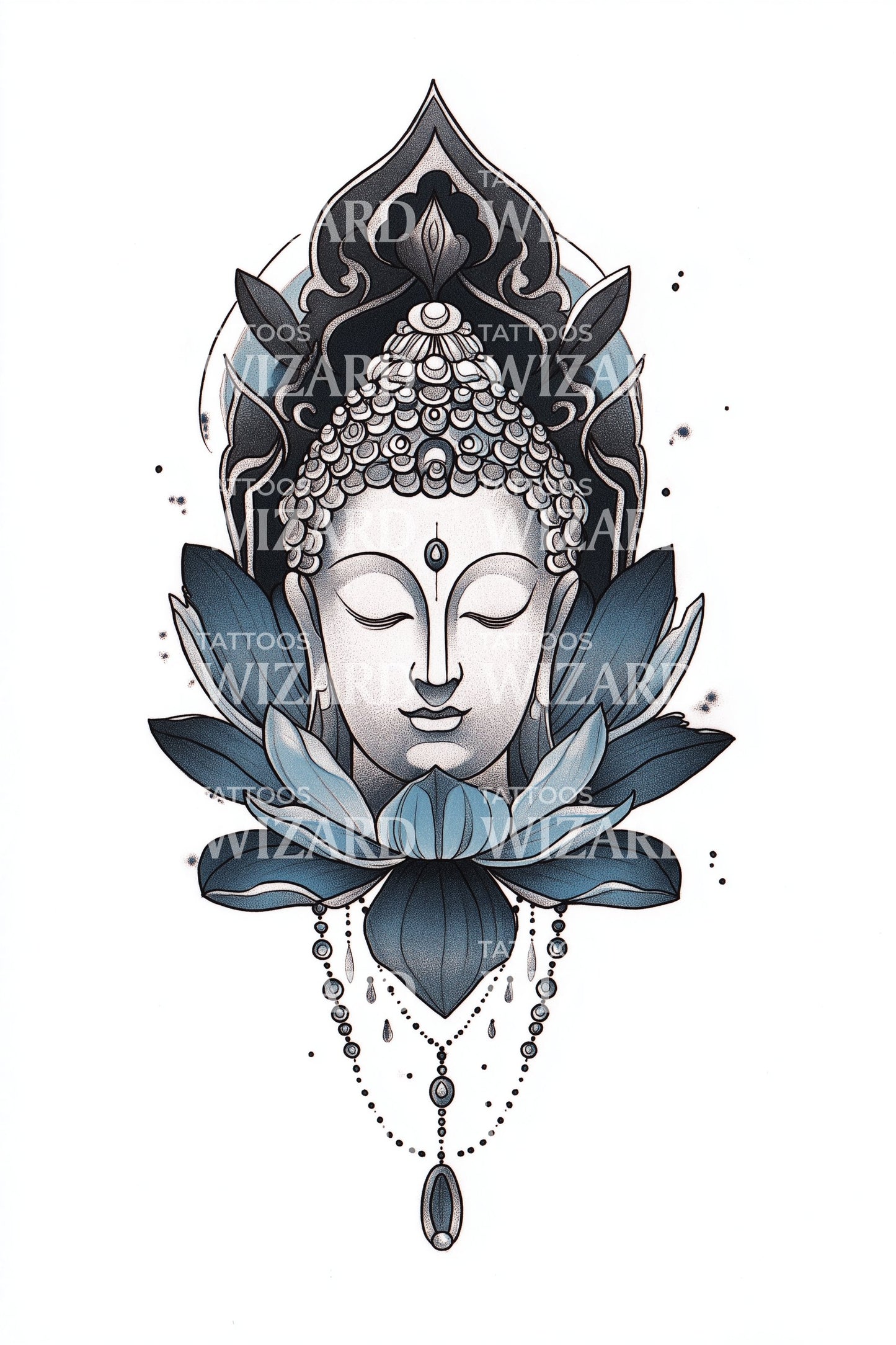 Blue Lotus Buddha Tattoo Illustration