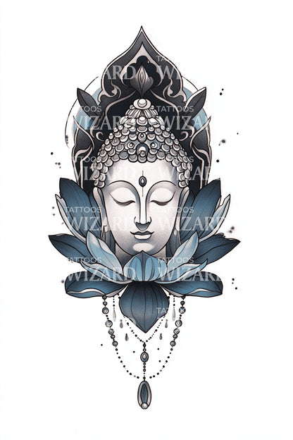 蓝莲花佛陀纹身插图