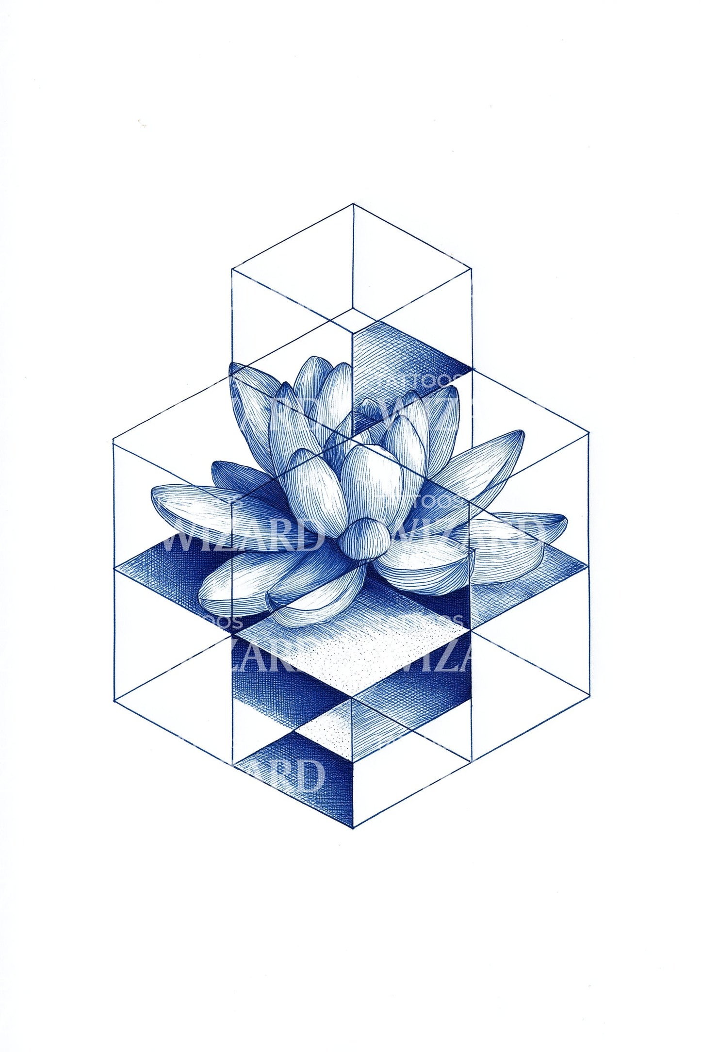 Blue Lotus Geometry Tattoo Design