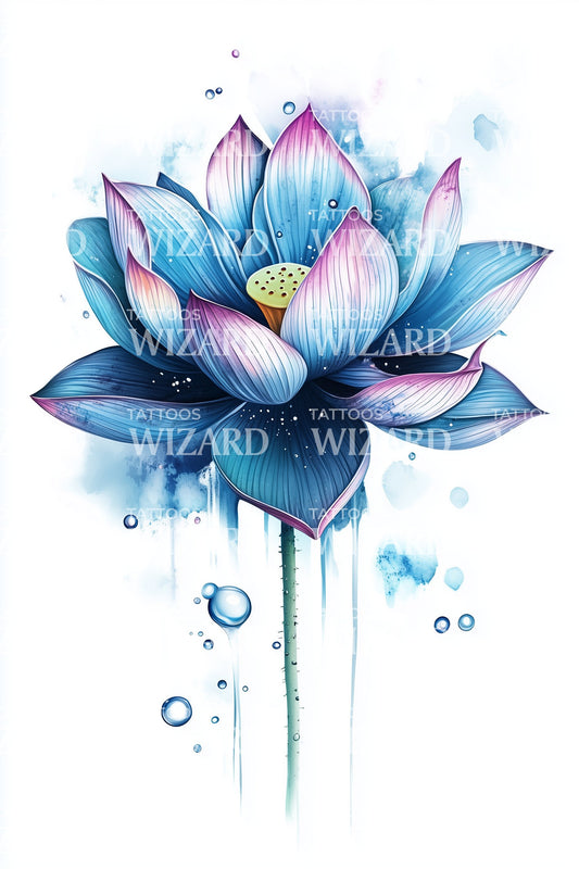 Blue Lotus Splash Tattoo Design