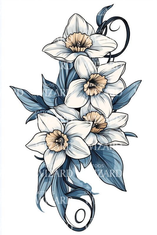 Blue Magnolia Cluster Tattoo Design