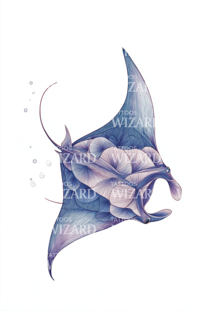 Blue Manta Lotus Tattoo Design