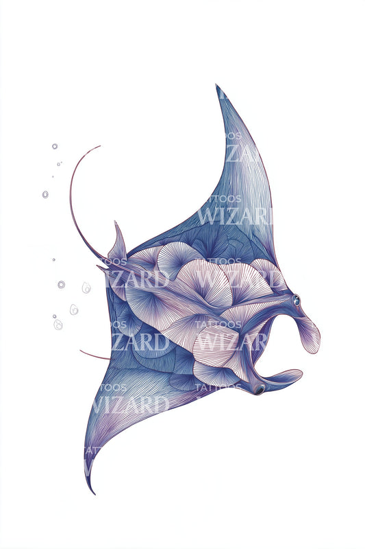 Blue Manta Lotus Tattoo Design