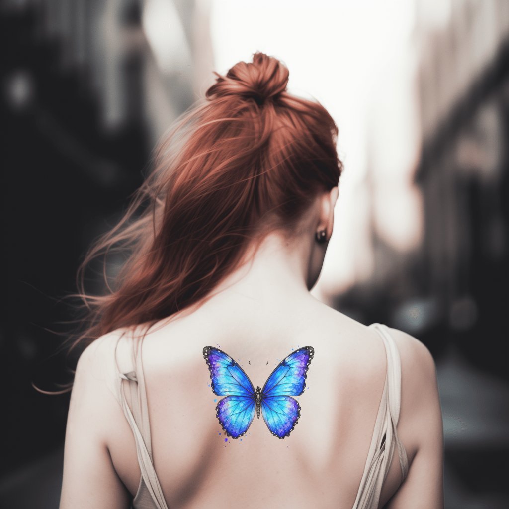 Tatueringsdesign med blå morpho-fjäril