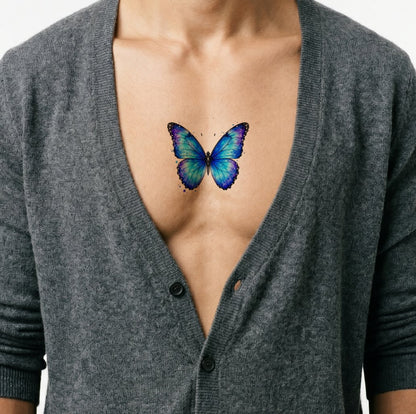 Design de tatuagem de borboleta morpho azul