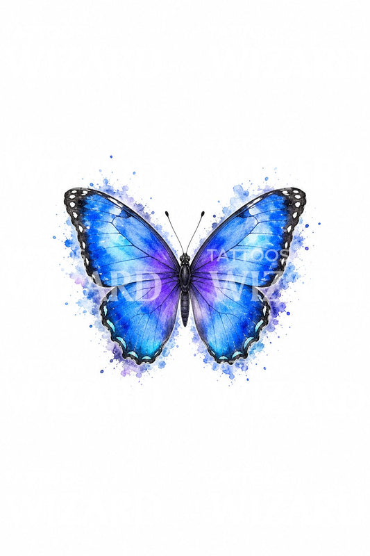 Blue morpho -perhosen akvarellitatuointimalli