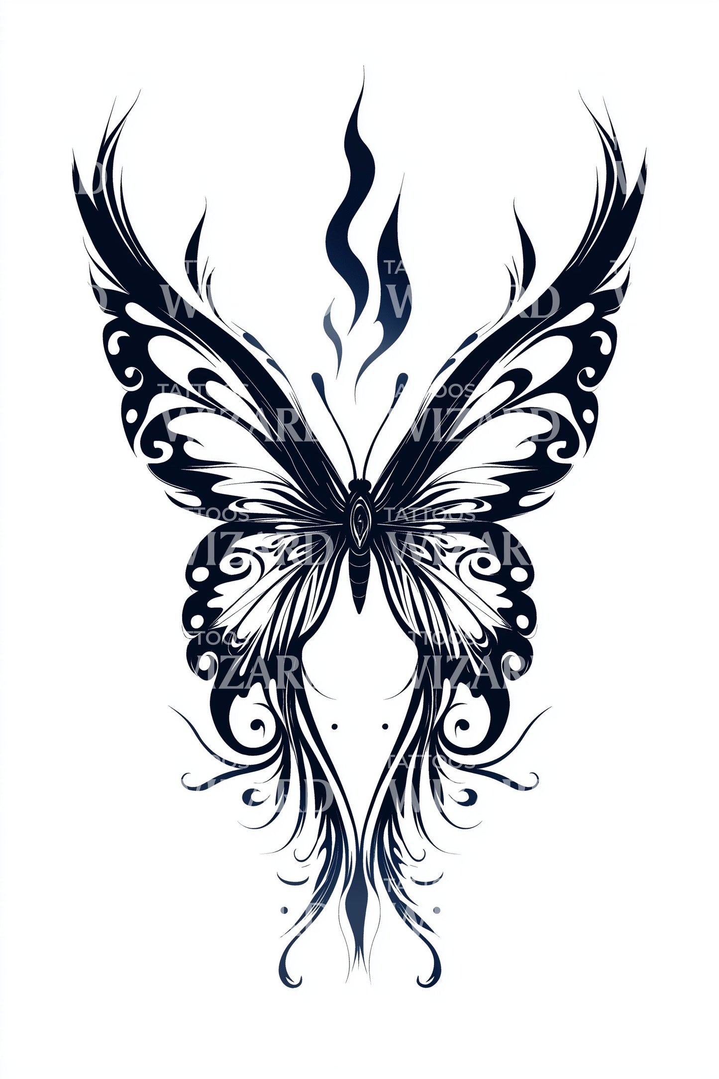 Blue Ornate Butterfly Tattoo Design