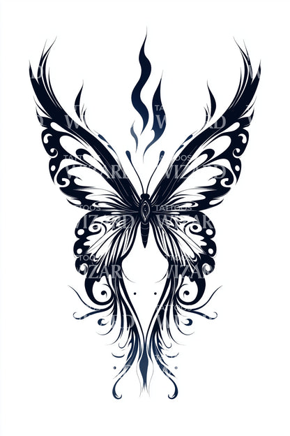 Blue Ornate Butterfly Tattoo Design