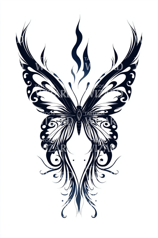 Blue Ornate Butterfly Tattoo Design