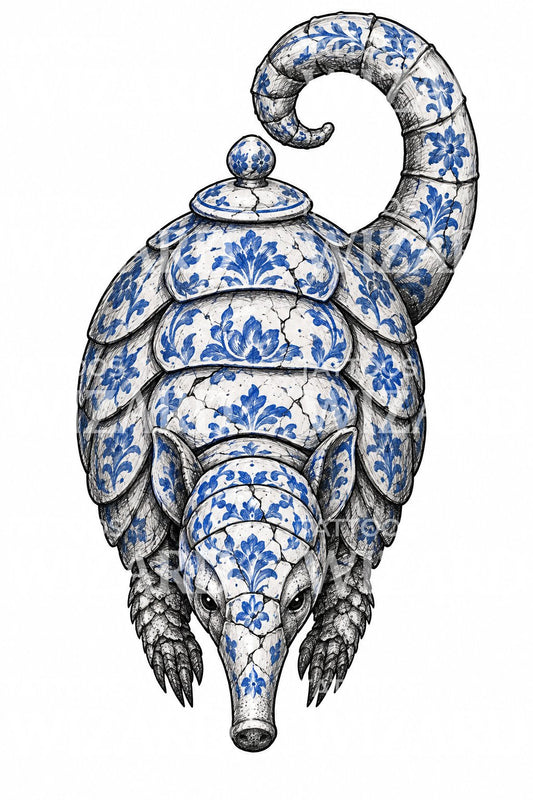 Blue Porcelain Armadillo Tattoo Design