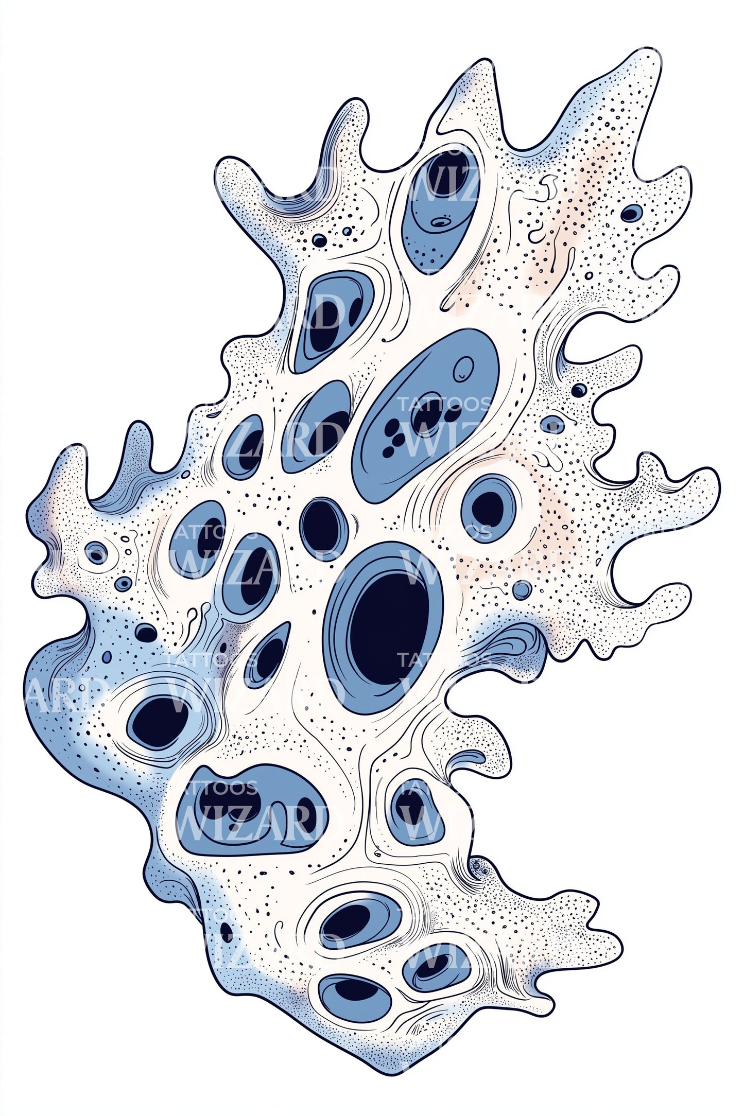 Blue Porous Microbe Tattoo Design