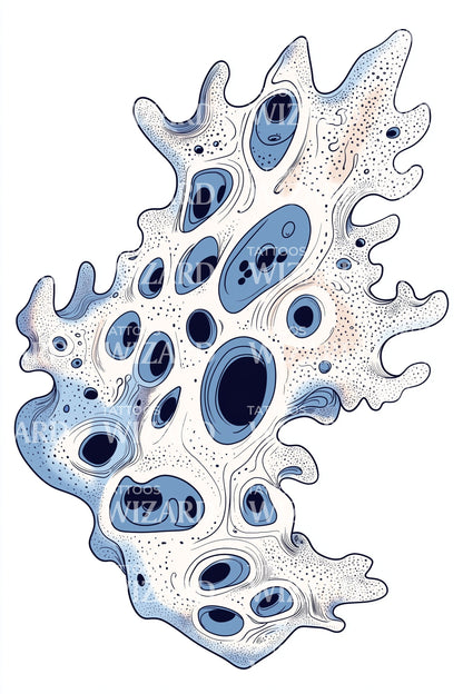 Blue Porous Microbe Tattoo Design