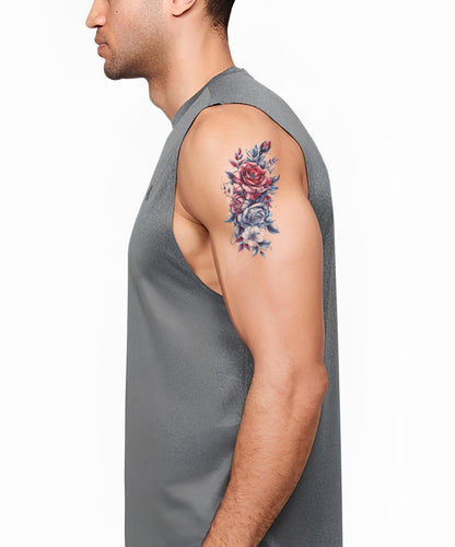 Blue and Red Roses Composition Tattoo Design