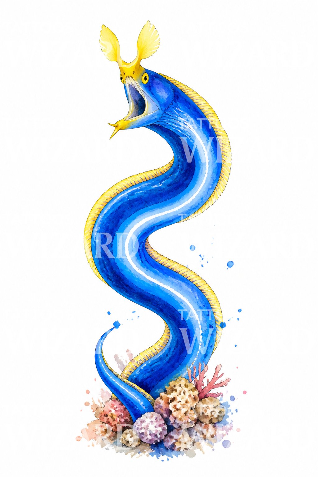 Blue Ribbon Eel Watercolor Tattoo Design