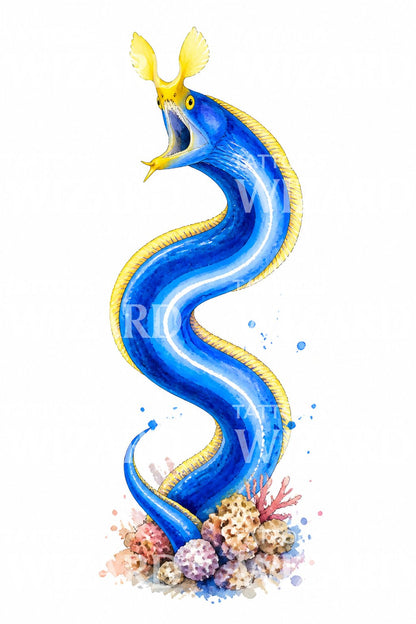 Blue Ribbon Eel Watercolor Tattoo Design