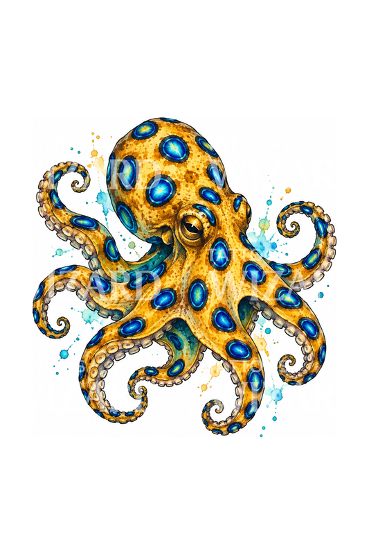 Blue Ringed Octopus Watercolor Tattoo Design