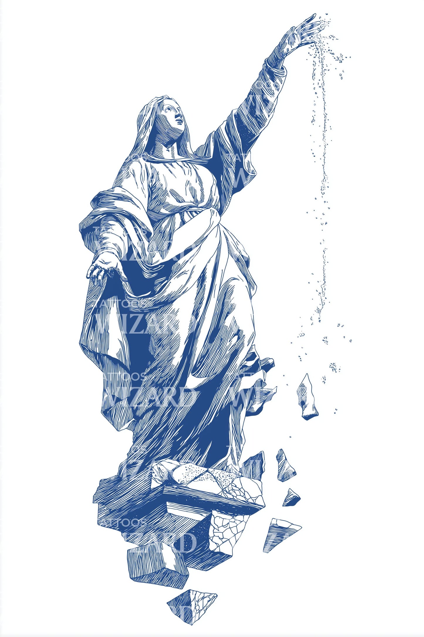 Blue Saint Prayer Tattoo Illustration