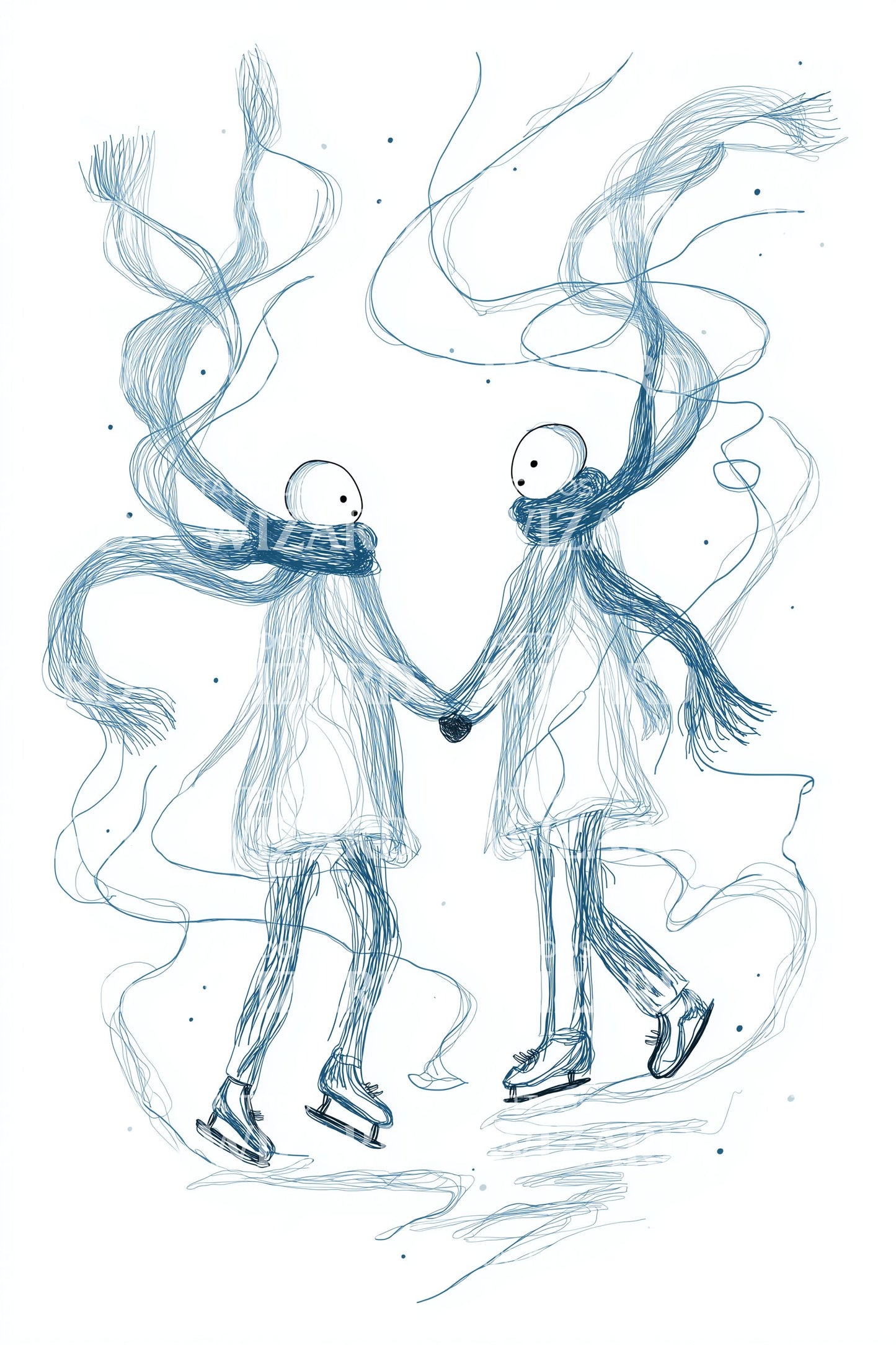 Blue Scarf Skaters Tattoo Illustration