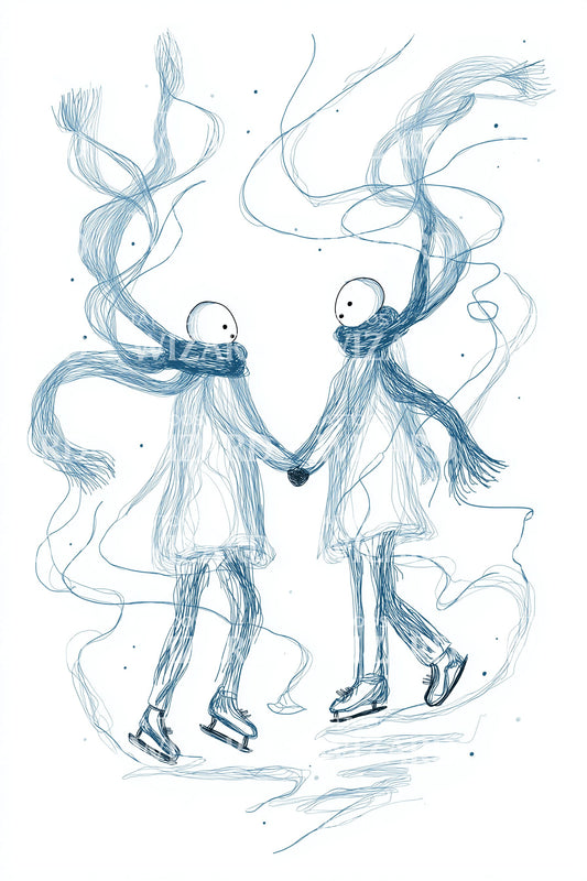 Blue Scarf Skaters Tattoo Illustration