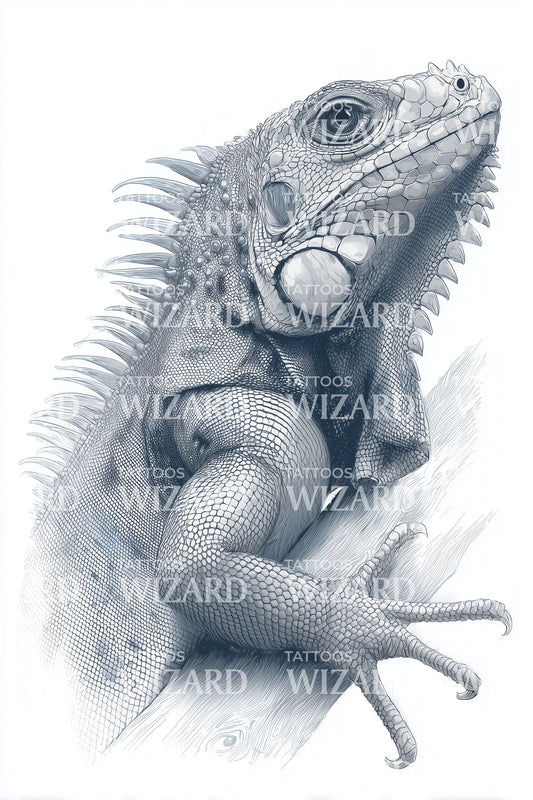 Blue Shaded Iguana Tattoo Design