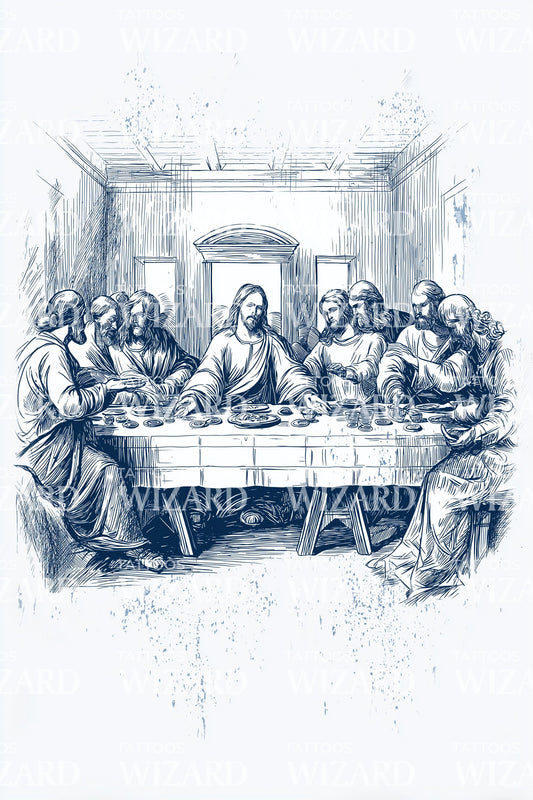 Blue Sketch Last Supper Tattoo Design