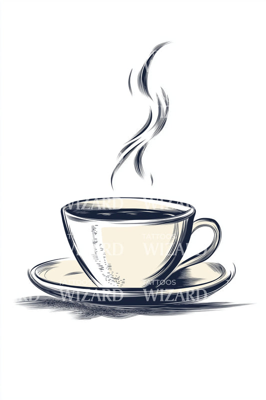 Blue Teacup Steam Tattoo Design