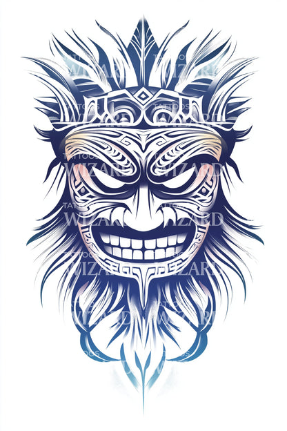 Modrý Tiki válečník tetování ilustrace