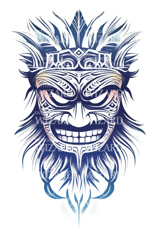 Blue Tiki Warrior Tattoo Illustration