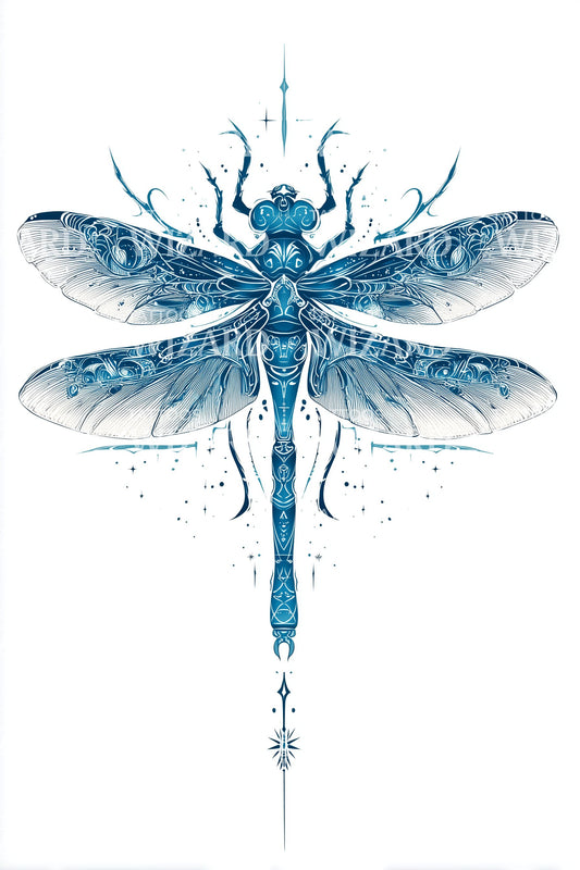 Blue Watercolor Dragonfly Tattoo Design