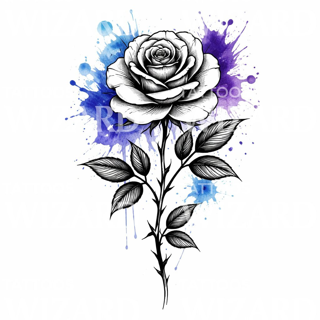 Blue Watercolor Rose Tattoo Design
