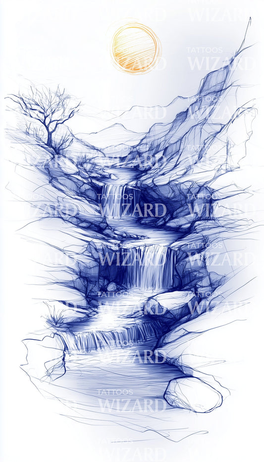 Blue Waterfall Tattoo Design